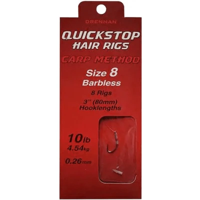 Afbeelding van Drennan Pushstop Hair Rigs Carp Method Barbless 9cm (8pcs) Maat : Haak 16 0.23mm
