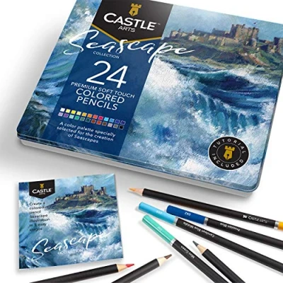 Afbeelding van Castle Arts themaset Met 24 kleurpotloden in metalen doos, perfecte kleuren voor zeegezichten. soepele gekleurde kern van hoge kwaliteit een fantastisch resultaat bij mengen &amp; lagen