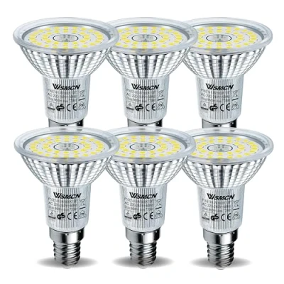 Afbeelding van WSMCN Ledlamp, E14 R50, koudwit, 6000 Kelvin, 6,5 W, komt overeen met 100 halogeenlamp, niet dimbaar, 770 lumen, stralingshoek 120 graden, 6 stuks