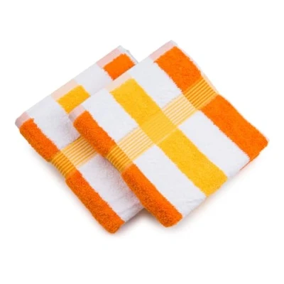 Image de Gözze New York Serviette à rayures, Lot de 4, Douce et absorbante, 100% Coton, 50 x 100 cm Orange/Blanc/Jaune