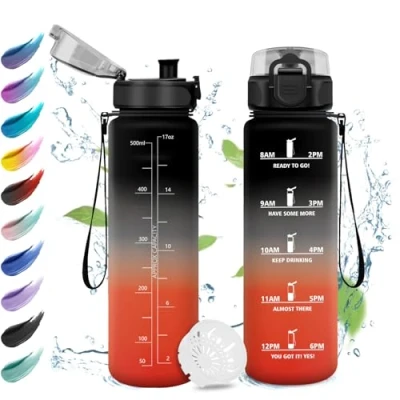 Afbeelding van Waterfles voor kinderen, 500 ml, lekvrij, fles met filter, 1 klik open, motiverende tijdschaal, herbruikbaar, camping, reizen, school,