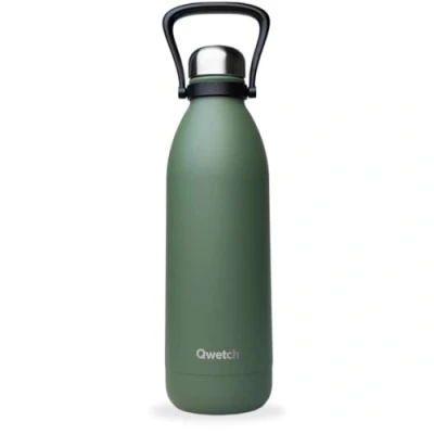 Afbeelding van Qwetch Grote thermosfles Graniet Kaki 1,5 l 48 uur koud en 16 warm Waterdicht BPA vrij Roestvrijstalen fles met draaggreep Geïsoleerde thermoskan voor picknick, camping, familie