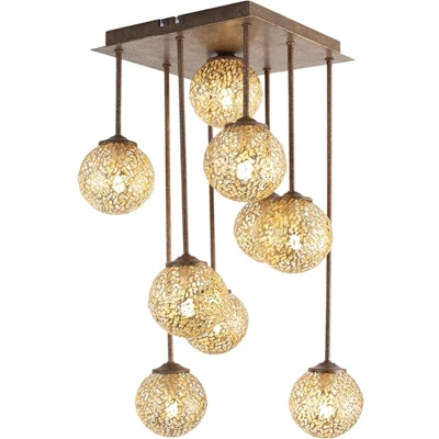 Afbeelding van Paul Neuhaus kreta Art Deco Plafondlamp 9 lichts L 320 mm Roestbruin Woonkamer Slaapkamer Keuken