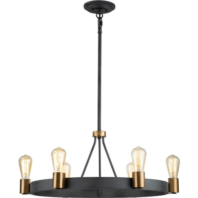 Afbeelding van Hinkley LED Pendelarmatuur Silas 6X E27 Max 60W Dimbaar Aged Zinc &amp; Heritage Brass
