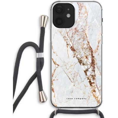 Afbeelding van Case Company® hoesje met Koord geschikt voor iPhone 12 Goud marmer Telefoonhoesje Zwart Extra Bescherming aan alle Kanten en Over de Schermrand