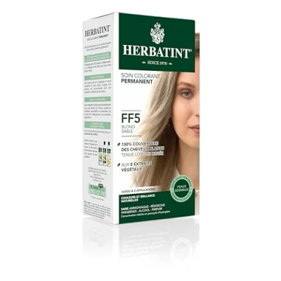 Afbeelding van Herbatint Permanente haarkleuring FF5 zandblond 150 ml, ammoniakvrij, 100% dekking voor wit haar, dermatologisch getest de gevoelige huid, met 8 biologische plantenextracten