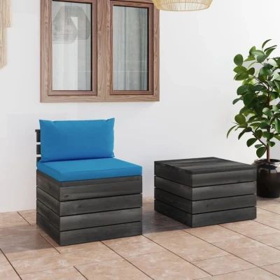 Afbeelding van 2 delige Loungeset met kussens pallet massief grenenhout