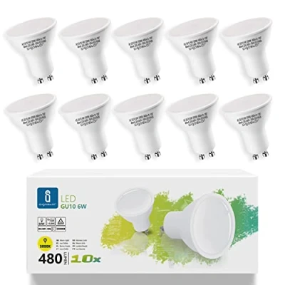 Afbeelding van Aigostar Ledlamp, GU10, 6 W, warm licht, 3000 K, 480 lumen, hoek van 100 120º, CRI ≥ 80, komt overeen met 68 W halogeenlamp, 10 stuks doos