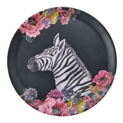 Afbeelding van Mikasa Wild at Heart rond dienblad met zebraprint, 36 cm melamine dienblad, lichte en duurzame snackschaal dierenprint