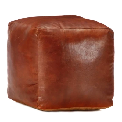 Afbeelding van Poef 40x40x40 cm echt geitenleer tan