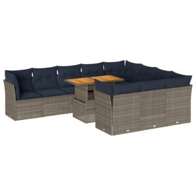 Afbeelding van vidaXL 11 delige Loungeset met kussens poly rattan grijs