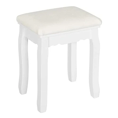Afbeelding van WOLTU Witte Aankleedkruk, Gestoffeerde Make up Stoel, Poef Bank Piano Barok Stijl, Slaapkamer, Massief Houten Poten, Fluwelen Bekleding, 38x28.5x45cm, MB6095ws