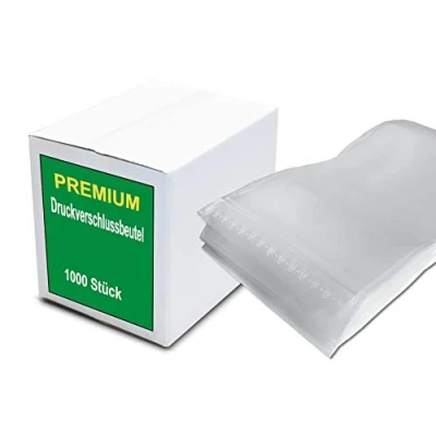 Afbeelding van dm folien 1000 stuks druksluitzakken, verschillende maten, 250 x 350 mm, robuuste zakken met ritssluiting, 50 µ, hersluitbare zakken, transparante verpakkingszakken, veilig, scheurvast en waterdicht