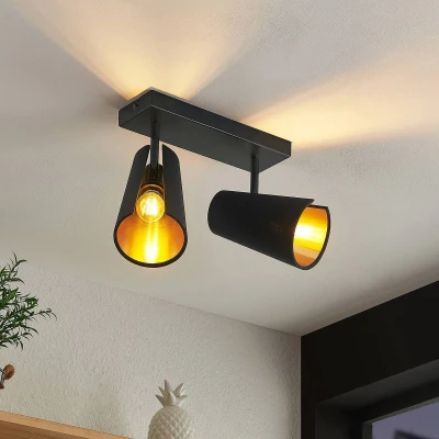 Afbeelding van Lindby plafondlamp 2lichts staal, textiel, PVC H: 18 cm E14 zwart, goud