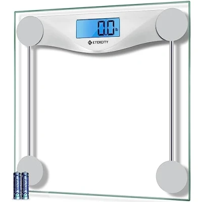 Afbeelding van Etekcity Pèse personne avec écran LCD transparent, technologie de mesure haute précision (0,1 kg/max 180 kg), design ultra fin 6 mm, en verre trempé, batterie incluse