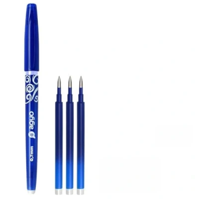 Afbeelding van Agyo Uitwisbare gelpen blauw 0,7 mm 1 pen + 3 navullingen, warmtegevoelige inkt voor schrijven en wissen, zakbesparingsclip, ergonomische handgreep, sneldrogend