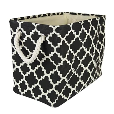 Afbeelding van DII CAMZ36068 Opvouwbare polyester opbergmand of bak met duurzame katoenen handgrepen, thuisorganisatoroplossing voor kantoor, slaapkamer, kast, speelgoed en wasgoed (medium 16x10x12&quot;), zwart rooster