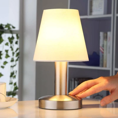 Afbeelding van Lindby Tafellamp 1licht stof, metaal H: 24.5 cm E14 wit, gesatineerd nikkel