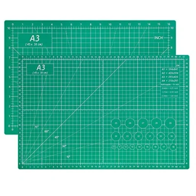 Afbeelding van Tapis de découpe A3 auto cicatrisant, 5 plis, double face, planche à découper pour tissu, couture, matelassage et travaux manuels Impérial/métrique