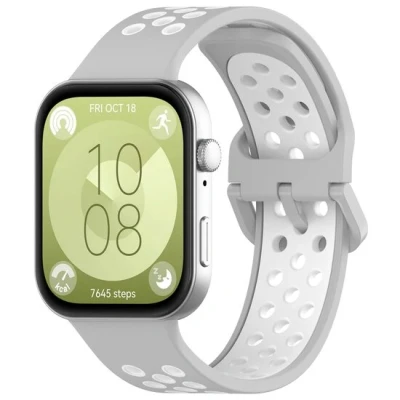 Afbeelding van Tweekleurige siliconen band Grijs met wit Huawei Fit 3