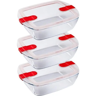 Afbeelding van Pyrex Cook &amp; Heat Schaal 1,1 liter Rechthoek Set van 3 Stuks