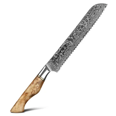 Afbeelding van Professioneel 8&quot; Broodmes VG10 Damascus staal (67 lagen) HEZHEN B30 Series Handvat van Plataanhout met Klinknagel Mozaïek