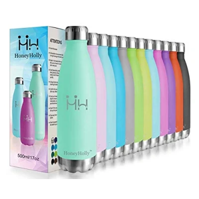Afbeelding van HoneyHolly Waterfles van roestvrij staal, dubbelwandig, 350/500/650/750 ml, herbruikbaar, zonder Bpa, voor kinderen, sport, wandelen, school, kantoor, buiten