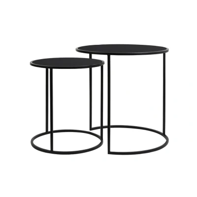 Afbeelding van Duarte bijzettafel set van 2 zwart glas/mat