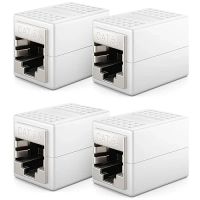Afbeelding van deleyCON 4 x CAT6a koppeling kabelconnector netwerkkabel patchkabel ethernetkabel modulaire adapter afgeschermd 2 bus 10 Gbit/s RJ45 DSL LAN wit