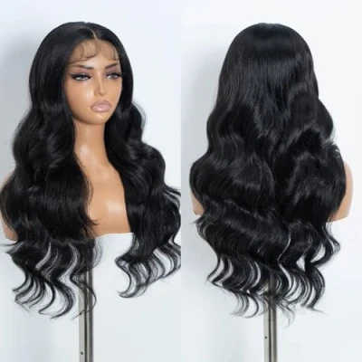 Afbeelding van Style Icon Zwarte kanten pruik 66 cm 13 x 4 lange golvende pruiken voor vrouwen diep deel hittebestendige vezels