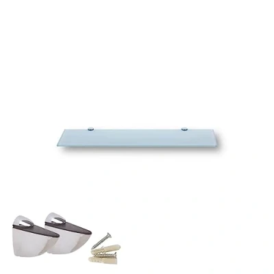 Afbeelding van Euro Tische glazen wandrek, wit glas, rek voor de badkamer, doucherek met 6 mm ESG veiligheidsglas en metalen houders, verschillende maten (40 cm)