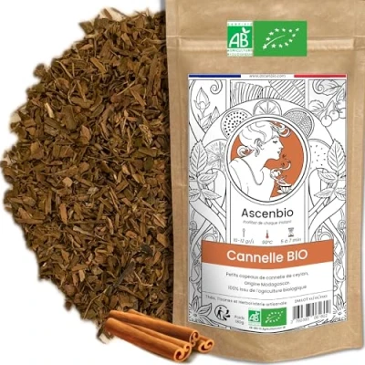 Afbeelding van Ascenbio ✿ Biologische kaneelchips Voor kruidenthee en keuken Kaneelstukken 180 g los Bereid verpakt in Frankrijk Biologisch afbreekbare verpakking