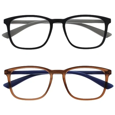 Image de OPULIZE Max RR78 12 Lot de 2 paires Lunettes lecture classiques Grande monture rectangulaire en Noir mat et marron Unisexe +2,00, paires, taille