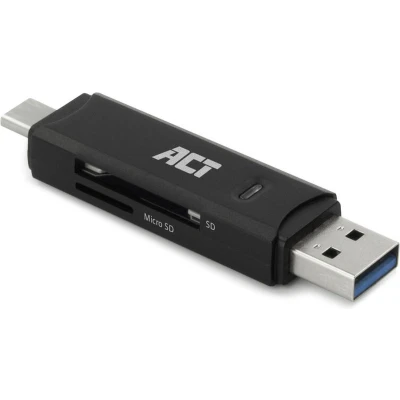 Afbeelding van ACT AC6375 SuperSpeed Kaartlezer/Cardreader USB C/USB A SD/SDHC/SDXC/Micro SD Zwart