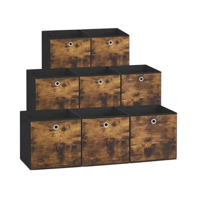 Afbeelding van SONGMICS 6 stuks opvouwbare opbergkubussen met handvat van Oxford stof en vliesstof, bruin zwart, 26 x 28 cm
