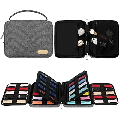 Afbeelding van Simboom Horlogebandje organizer, uitbreidbaar horlogebandje, opbergtas, houdt 40 riemen waterdicht nylon smartwatch bands tas reistas voor horlogebandjes, horloges, pennen, grijs