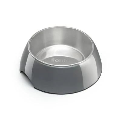 Afbeelding van lionto Melamine voerbak met antislip bodem, afneembare kom van 940 ml robuust en geurloos roestvrij staal, gemakkelijk te reinigen, ergonomisch design, voor honden katten, grijs