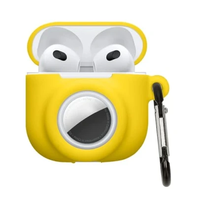 Afbeelding van kwmobile oordopjes case geschikt voor Apple Airpods 4 hoesje Oortjes cover met AirTag houder in ear koptelefoon hoes Silicone geel