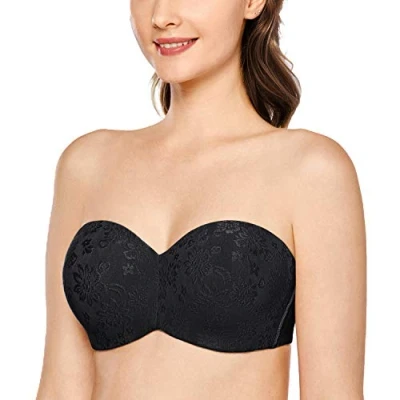 Afbeelding van DELIMIRA Dames Strapless Minimizer Bh Voor Grote Buste Beugel Niet gewatteerde Jacquard, Zwart, 110C