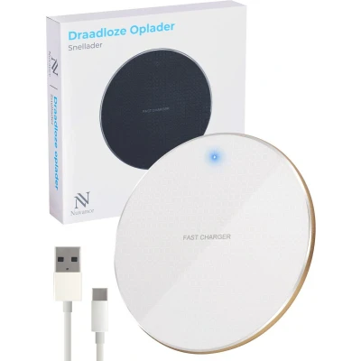 Afbeelding van Nuvance Draadloze Oplader 10W Inclusief Kabel Wireless Charger Fast Geschikt voor alle Qi Smartphones Wit en Goud