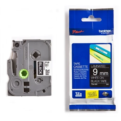 Image de Brother TZe 325 Adhésif standard blanc sur noir Rouleau (09 cm x 8 m) 1 cassette(s) ruban laminé pour PT D210 D600 H110; P Touch 1005 1880 E800 Cube Plus P710