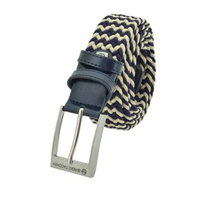 Afbeelding van Sergio Tacchini Gevlochten riem voor dames en heren, van elastische stof met inzetstukken echt leer, geschenkdoos, Beige E Blu