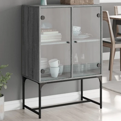 Afbeelding van Bijzetkast met glazen deuren 69x37x100 cm grijs sonoma eiken
