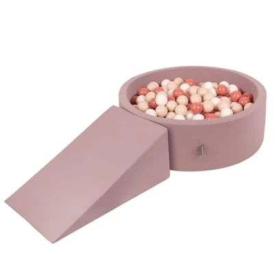 Afbeelding van KiddyMoon Speelgoed van schuim met rond ballenbad (100 ballen), ballenbak voor kinderen, speelgoed, hindernisbaan, heide: Pastelbeige / zalm wit