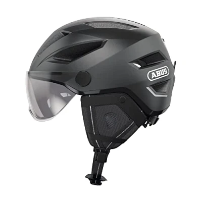 Afbeelding van ABUS Pedelec 2.0 ACE Fietshelm met achterlicht, vizier, regenkap, oorbescherming, voor dames en heren, donkergrijs, L (56 62 cm)