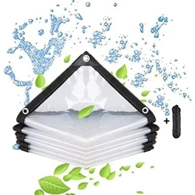 Afbeelding van BCBIG Afdekzeil, waterdicht, transparant, met ogen, voor tuinmeubelen, outdoor, regenbescherming, plantenbescherming, stofdicht, koord, 2 x 1 m