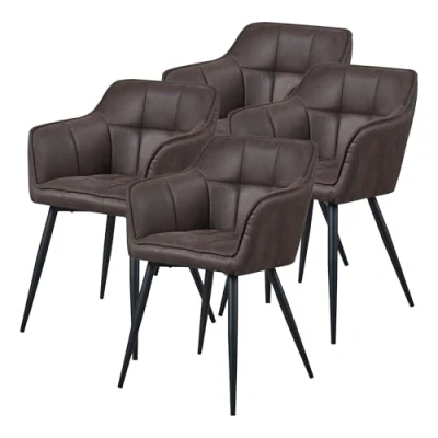 Afbeelding van Eetkamerstoel Birmingham set van 4 fauteuils donkerbruin en zwart [en.casa]