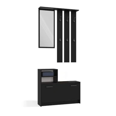 Afbeelding van ADGO gang set gangmeubelset, kledingkasten, spiegel en kleerhangers schoenenkast, 6 voor kleding mantels, halgarderobe, compacte garderobe je entree (zwart)