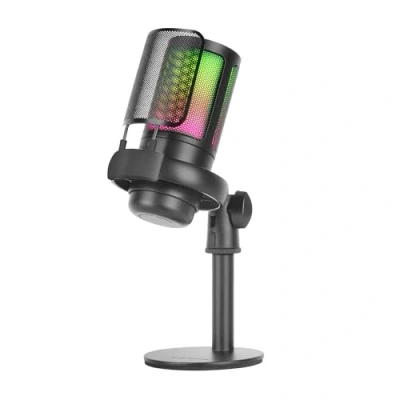 Afbeelding van MARSGAMING MMIC SE, professionele ARGB studiomicrofoon, ADC Ultra High Definition, 196 kHz, 24 bit, anti shock ondersteuning + metalen pop mesh filter, volume en mute bediening, zwart
