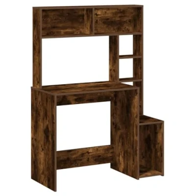 Afbeelding van vidaXL Bureau met schappen 100x45x140 cm bewerkt hout gerookt eiken